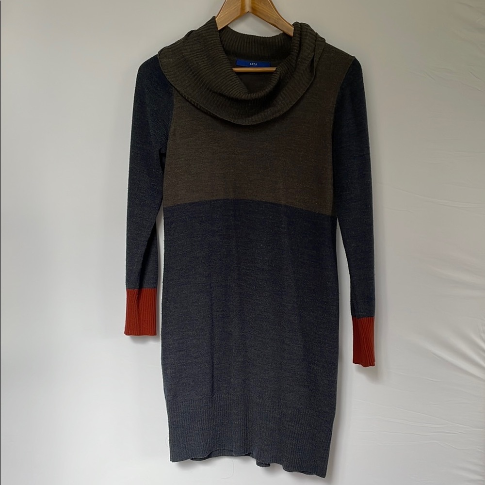 Colorblock Cowl Neck Sweater Dress